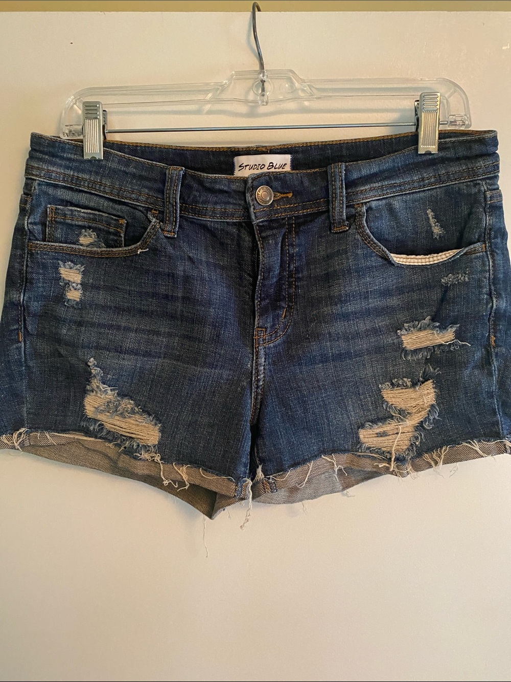 Studio Dark Blue Distressed Denim Cutoff Shorts
